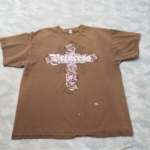 Vintage Jesus AAA Top Womens XL Brown Short Sleeve Religious Faith Cross